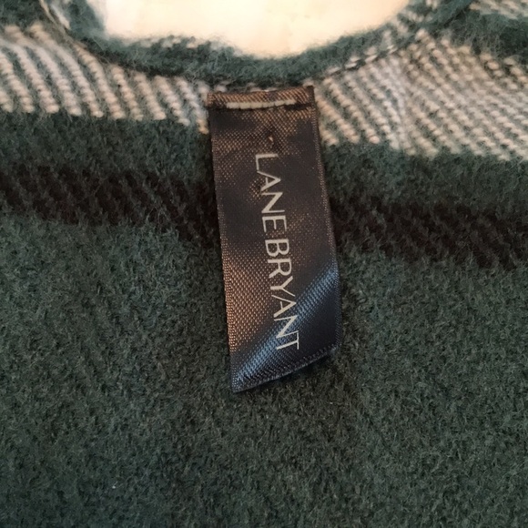 NWOT Lane Bryant Green Plaid Fringe Flannel Wrap Poncho One Size - Picture 8 of 11